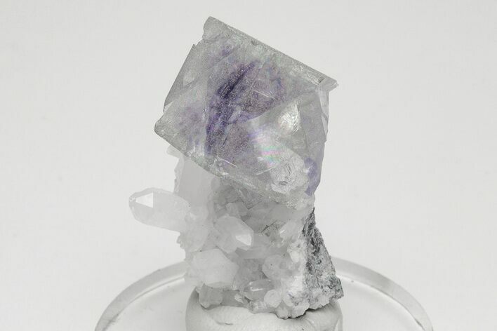 Purple & Green Cubic Fluorite Crystal with Quartz - China #205583